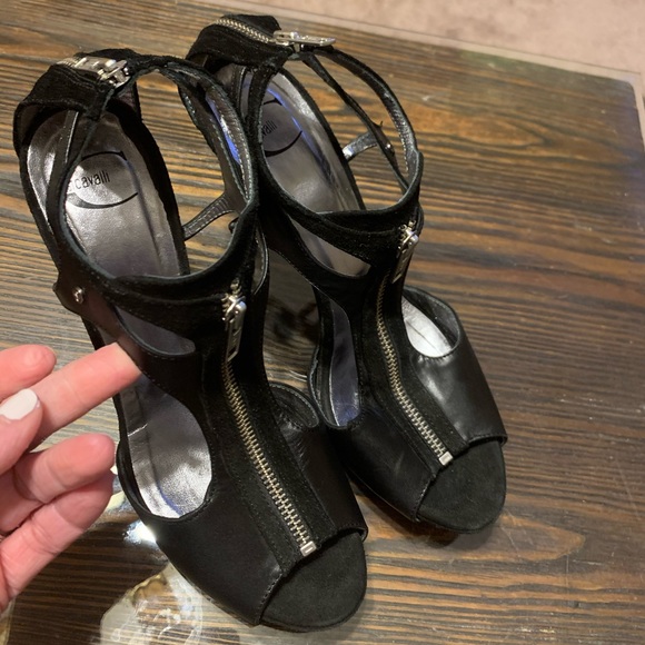 Sz 39 Roberto Cavalli Zipper detail Black Heels - Picture 14 of 15